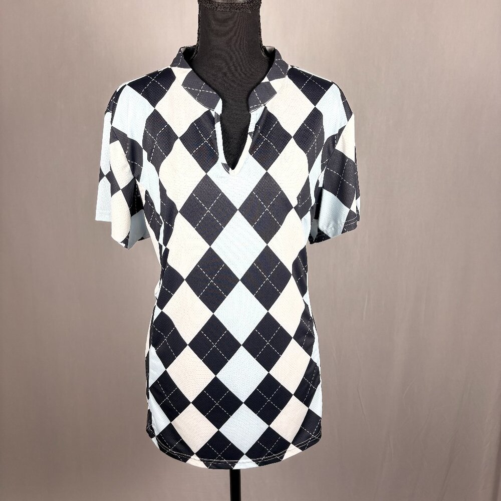 Obla | V-neck Golf Polo | XXL | Blue Checkered